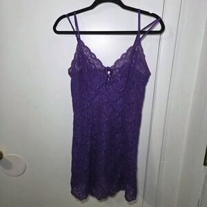 Delicates Purple Sheer Lace Chemise Slip Dress M Floral Y2K Romantic